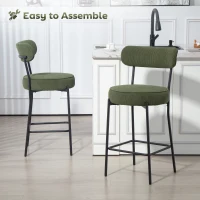 HOMCOM Set of 2 Barstools, Upholstered Corduroy Bar Stools with Backrest, Footrest for Kitchen Island, Dining Room, Green(m-7)