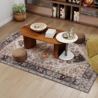 HOMCOM Area Rug 5x7, Machine Washable Rug, Non-Slip Boho Print Pattern Medallion Carpet for Living Room, Bedroom, Tawny Brown(m-8)