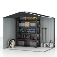 Outsunny 8' x 6' Outdoor Storage Shed, Metal Garden Tool Storage House with Lockable Sliding Doors and Vents for Backyard Patio Lawn, Charcoal Grey(m-7)