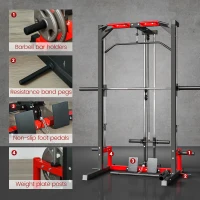 Soozier Smith Machine Power Rack with Pull Up Bar, Lat Pull Down System, Landmine, Squat Rack, Barbell Bar, for Home Gym(m-7)