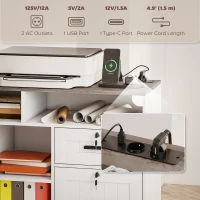 HOMCOM Mobile Printer Stand with Charging Station and USB Ports, Locking Filing Cabinet for A4 and Letter Size, White(m-4)