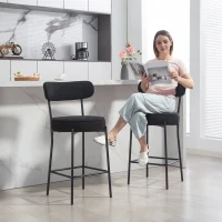 HOMCOM Set of 2 Barstools, Upholstered Corduroy Bar Stools with Backrest, Footrest for Kitchen Island, Dining Room, Black(m-9)