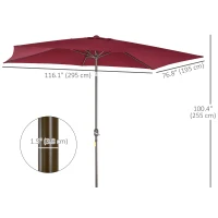 Outsunny 6.5x10ft Patio Umbrella, Rectangle Market Umbrella with Aluminum Frame and Crank Handle, Garden Parasol Outdoor Sunshade Canopy, Wine Red(m-3)