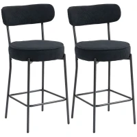 HOMCOM Set of 2 Barstools, Upholstered Corduroy Bar Stools with Backrest, Footrest for Kitchen Island, Dining Room, Black(m-11)