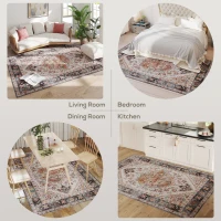 HOMCOM Area Rug 5x7, Machine Washable Rug, Non-Slip Boho Print Pattern Medallion Carpet for Living Room, Bedroom, Tawny Brown(m-6)