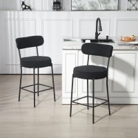 HOMCOM Set of 2 Barstools, Upholstered Corduroy Bar Stools with Backrest, Footrest for Kitchen Island, Dining Room, Black(m-8)