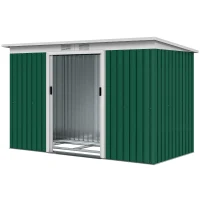 Outsunny 9' x 4' Metal Outdoor Storage Shed, Tool House with Double Lockable Doors for Backyard, Patio, Lawn, Garage, Dark Green(m-11)