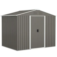 Outsunny 8' x 6' Outdoor Storage Shed, Metal Garden Tool Storage House with Lockable Sliding Doors and Vents for Backyard Patio Lawn, Light Grey(m-11)
