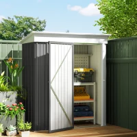 Outsunny Outdoor Sheds Storage, Small Steel Lean-to Shed with Adjustable Shelf, Lock, Gloves, 5' x 3' x 6', Dark Gray(m-10)