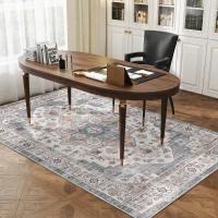 HOMCOM 5x7 Area Rug, Vintage Machine Washable Rug, Non-Slip Carpet for Living Room, Bedroom, Dining Room, Brown & Light Blue(m-9)