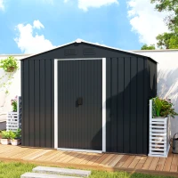 Outsunny 8' x 6' Outdoor Storage Shed, Metal Garden Tool Storage House with Lockable Sliding Doors and Vents for Backyard Patio Lawn, Charcoal Grey(m-9)