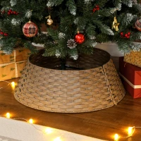 HOMCOM 27 inch Rustic Christmas Tree Skirt, Plastic Woven Christmas Tree Collar for Party, Holiday, Home Decoration, Coffee(m-7)