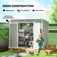 Outsunny 8' x 4' Resin Outdoor Storage Shed with Floor, Window, Lockable Doors and Vents for Backyard Patio Lawn, Light Grey(m-5)