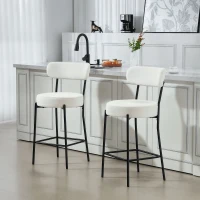HOMCOM Set of 2 Barstools, Upholstered Bar Stools with Backrest, Footrest for Kitchen Island, Dining Room, Cream White(m-1)