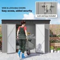 Outsunny 9' x 4' Galvanized Steel Garden Storage Shed with Lockable Doors, Gloves and 2 Air Vents for Backyard, Patio, Lawn(m-5)