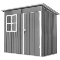 Outsunny 7' x 4' Galvanised Steel Outdoor Storage Shed, Garden Shed with Window, Lockable Wide Door and Air Vents, Dark Grey(m-2)