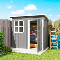 Outsunny 7' x 4' Galvanised Steel Outdoor Storage Shed, Garden Shed with Window, Lockable Wide Door and Air Vents, Dark Grey(m-10)