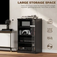 HOMCOM Media Cabinet, 4-Tier Stereo Cabinet, Record Player Stand with Vinyl Record Storage, Adjustable Shelves, Tempered Glass Doors and Cable Management, Distressed Black(m-5)