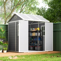 Outsunny 6' x 6' Resin Outdoor Storage Shed with Floor, Window, Lockable Doors and Vents for Backyard Patio Lawn, Grey(m-8)