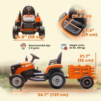 Qaba 12V Kids Ride On Tractor with Trailor, Remote Control, Music, Lights, Shifter, for Kids Ages 3-8 Years, Orange(m-3)