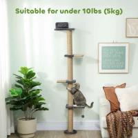 PawHut Cat Wall Shelves, Cat Wall Furniture with 4 Platforms, Jute Scratching Post for Indoor Playing, Climbing, Dark Grey(m-7)
