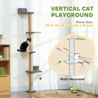 PawHut Cat Wall Shelves, Cat Wall Furniture with 4 Platforms, Jute Scratching Post for Indoor Playing, Climbing, Dark Grey(m-5)