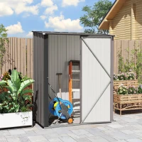 Outsunny 5' x 3' Outdoor Storage Shed, Steel Garden Shed with Single Lockable Door, Tool Storage Shed for Backyard, Light Grey(m-10)
