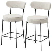 HOMCOM Set of 2 Barstools, Upholstered Corduroy Bar Stools with Backrest, Footrest for Kitchen Island, Dining Room, Cream White(m-2)