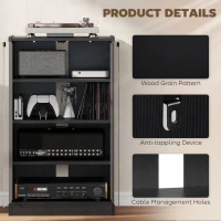 HOMCOM Media Cabinet, 4-Tier Stereo Cabinet, Record Player Stand with Vinyl Record Storage, Adjustable Shelves, Tempered Glass Doors and Cable Management, Distressed Black(m-6)