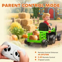Qaba 12V Kids Ride On Tractor with Trailor, Remote Control, Music, Lights, Shifter, for Kids Ages 3-8 Years, Green(m-6)