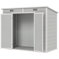 Outsunny 8' x 4' Resin Outdoor Storage Shed with Floor, Window, Lockable Doors and Vents for Backyard Patio Lawn, Light Grey(m-2)