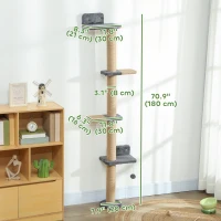 PawHut Cat Wall Shelves, Cat Wall Furniture with 4 Platforms, Jute Scratching Post for Indoor Playing, Climbing, Dark Grey(m-3)