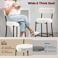 HOMCOM Set of 2 Barstools, Upholstered Bar Stools with Backrest, Footrest for Kitchen Island, Dining Room, Cream White(m-4)