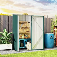 Outsunny 5' x 3' Outdoor Storage Shed, Steel Garden Shed with Single Lockable Door, Tool Storage Shed for Backyard, Green(m-8)