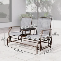 Outsunny Patio Glider Rocking Chair 2 Person Outdoor Loveseat Rocker Garden Furniture Bench, Grey(m-3)