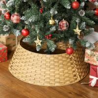 HOMCOM 27 inch Rustic Christmas Tree Skirt, Plastic Woven Christmas Tree Collar for Party, Holiday, Home Decoration, Natural(m-7)