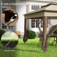 Outsunny 11' x 11' Pop Up Canopy, Outdoor Canopy Shelter Event Tent with 2-Tier Soft Top, Removable Zipper Netting and Storage Bag, for Patio, Backyard, Garden, Camping, Khaki(m-6)