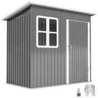 Outsunny 7' x 4' Galvanised Steel Outdoor Storage Shed, Garden Shed with Window, Lockable Wide Door and Air Vents, Dark Grey(m-11)