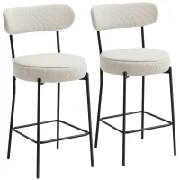 HOMCOM Set of 2 Barstools, Upholstered Corduroy Bar Stools with Backrest, Footrest for Kitchen Island, Dining Room, Cream White(m-11)