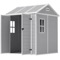 Outsunny 6' x 6' Resin Outdoor Storage Shed with Floor, Window, Lockable Doors and Vents for Backyard Patio Lawn, Grey(m-2)