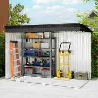 Outsunny 9' x 4' Galvanized Steel Garden Storage Shed with Lockable Doors, Gloves and 2 Air Vents for Backyard, Patio, Lawn(m-10)