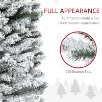 HOMOM 7.5ft Flocked Christmas Tree, Pencil Artificial Xmas Tree with Faux Snow, Dense Branches, Foldable Metal Base for Indoor Holiday Decor(m-5)