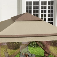 Outsunny 11' x 11' Pop Up Canopy, Outdoor Canopy Shelter Event Tent with 2-Tier Soft Top, Removable Zipper Netting and Storage Bag, for Patio, Backyard, Garden, Camping, Khaki(m-7)