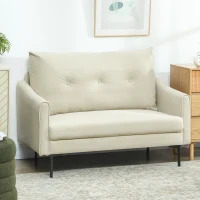 HOMCOM 2 Seater Sofa, Small Modern Couch with High-Resilience Foam, Thicken Padding, Button Tufted, Cream White(m-8)