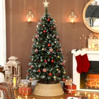 HOMCOM 27 inch Rustic Christmas Tree Skirt, Plastic Woven Christmas Tree Collar for Party, Holiday, Home Decoration, Natural(m-8)
