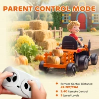 Qaba 12V Kids Ride On Tractor with Trailor, Remote Control, Music, Lights, Shifter, for Kids Ages 3-8 Years, Orange(m-6)