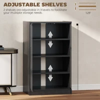 HOMCOM Media Cabinet, 4-Tier Stereo Cabinet, Record Player Stand with Vinyl Record Storage, Adjustable Shelves, Tempered Glass Doors and Cable Management, Distressed Black(m-4)