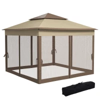 Outsunny 11' x 11' Pop Up Canopy, Outdoor Canopy Shelter Event Tent with 2-Tier Soft Top, Removable Zipper Netting and Storage Bag, for Patio, Backyard, Garden, Camping, Khaki(m-11)