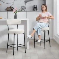 HOMCOM Set of 2 Barstools, Upholstered Corduroy Bar Stools with Backrest, Footrest for Kitchen Island, Dining Room, Cream White(m-9)