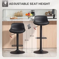 HOMCOM Counter Height Bar Stools Set of 2, Streamlined Bar Chairs with Adjustable Height and Swivel PU Leather Seat, Black(m-4)